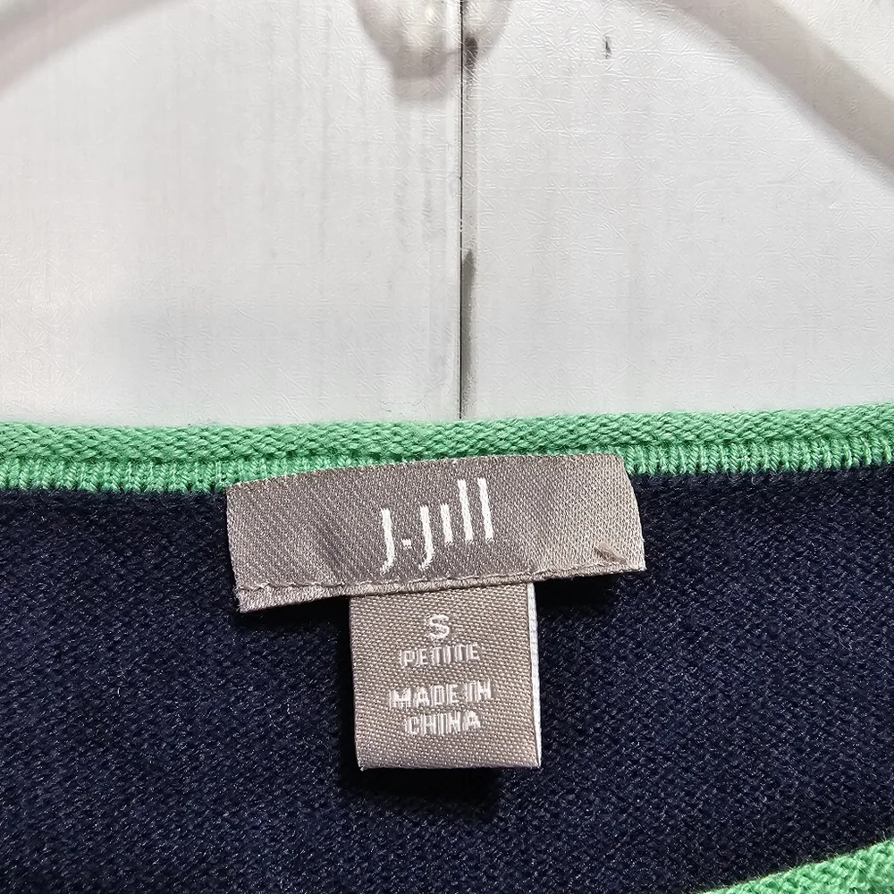 J. Jill Women's Blue Green Floral, Striped Sleeves Cotton Blend Sweater Size SP. - Picture 4 of 6